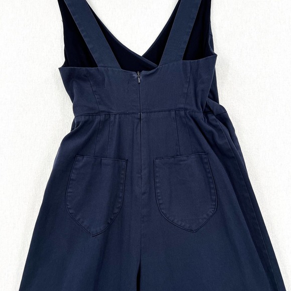 ANTHROPOLOGIE CHINO Jumpsuit Womens 2 Navy Blue Wrap Sleeveless Wide Leg Pockets - Picture 9 of 16